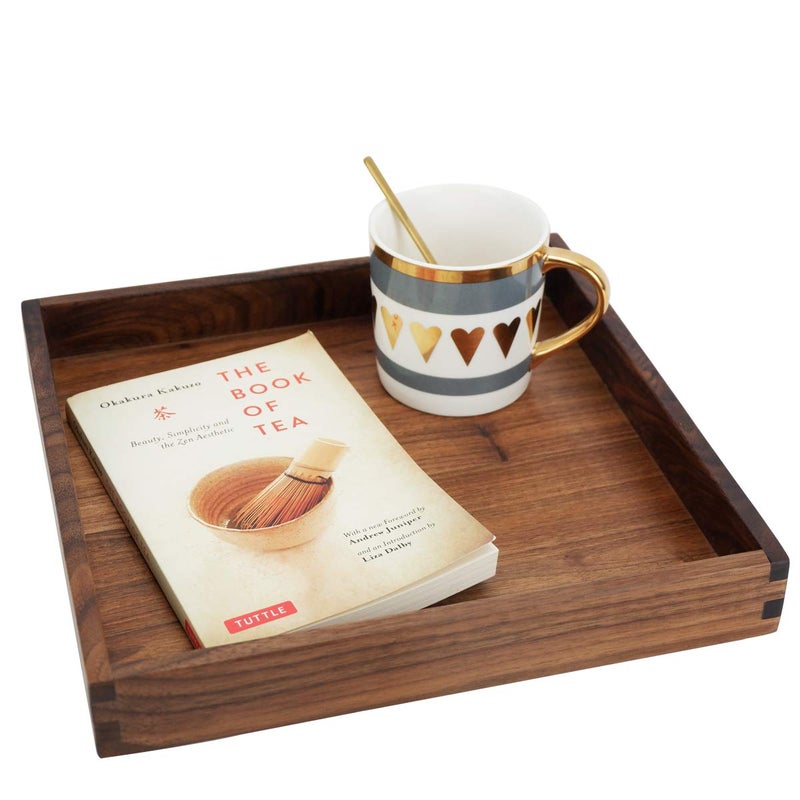 MAGIGO 12 x 12 Inches Small Square Black Walnut Wood Ottoman Tray, Serve Tea, Coffee or Breakfast in Bed, Classic Wooden Decorative Serving Tray - Image 5